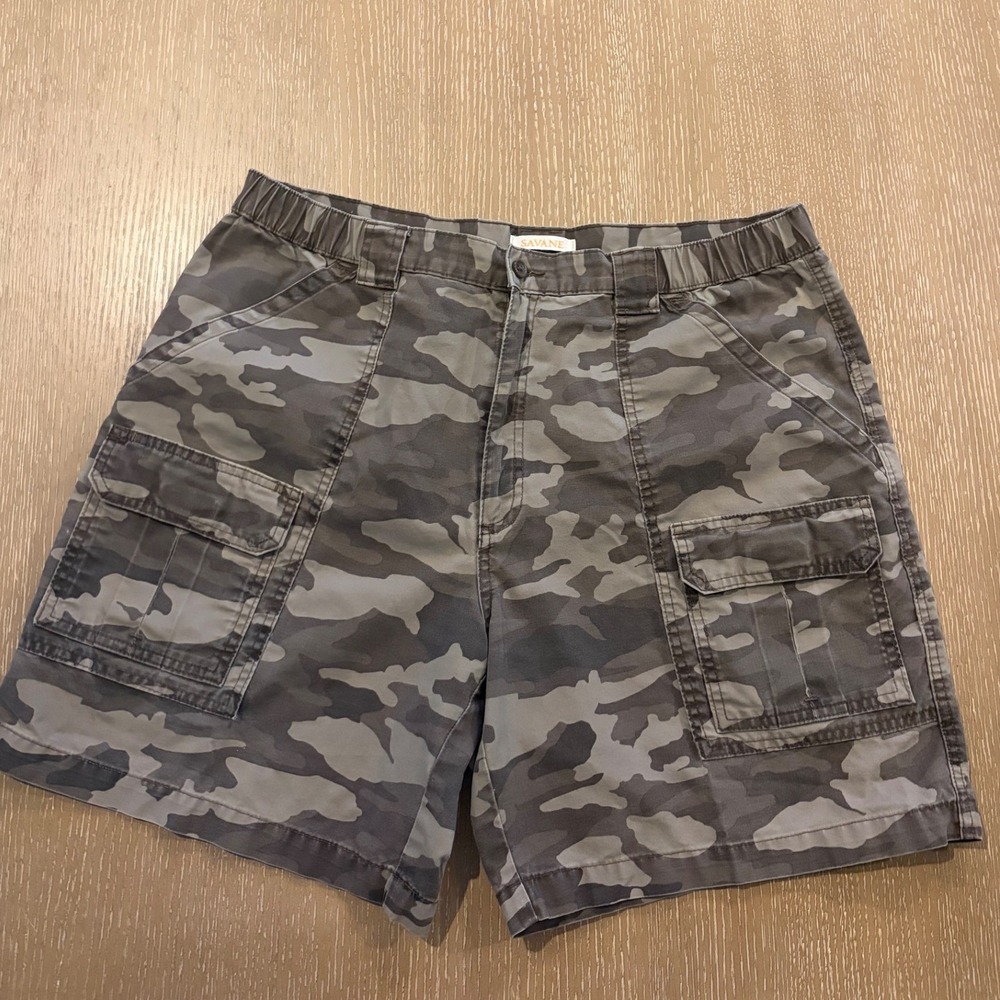Savane Mens Grey Camo Cargo Shorts Size 35 Casual‎ Utility Outdoor Camouflage